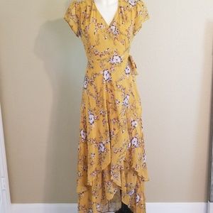 Yellow and floral maxi wrap dress